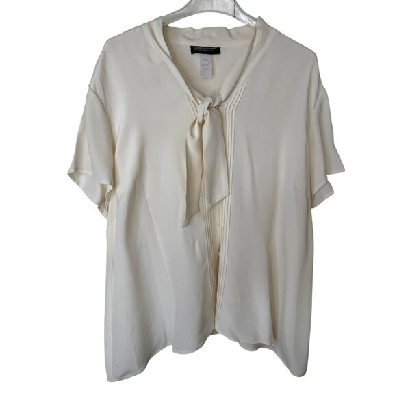 Jones New York Collection Woman Ivory Tie-Neck Blouse 22W Professional Old Money - Picture 1 of 7